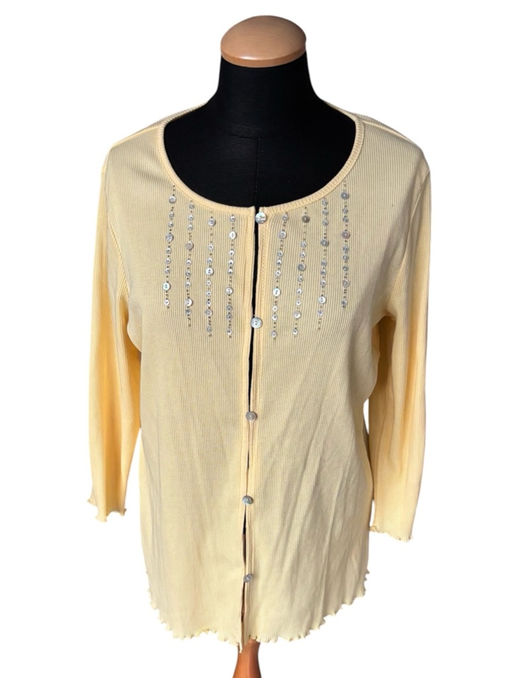 JH Collectibles Vintage Yellow Ribbed Beaded Cardigan Sweater Size L